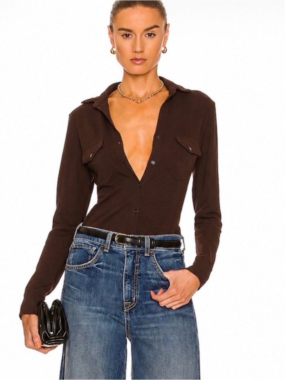 Nilli Lotan Women's Button-Up Soft Cotton LIAM Shirt Brown Size XS NWOT